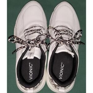 Vionic White Leather Sneakers with Leopard Print Laces